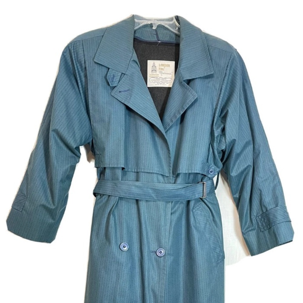 London Fog Coat Trench Long Herringbone Zip Out Liner Blue Jacket Vintage